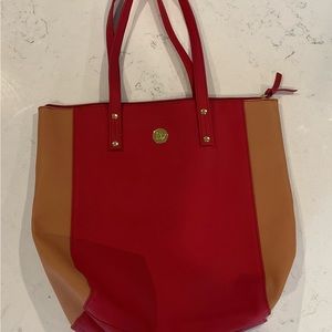 Beauitful “JOY MANGANO” Red & Tan leather purse w/zipper closure. New condition.
